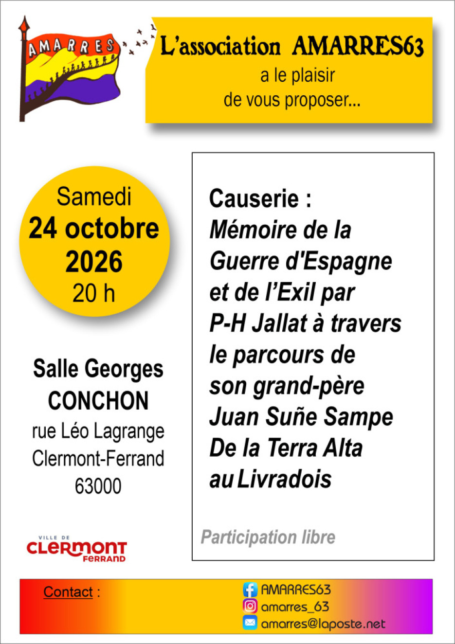 parcours du républicain espagnol Juan Suñe Sampe de la « Terra Alta » au Livradois.