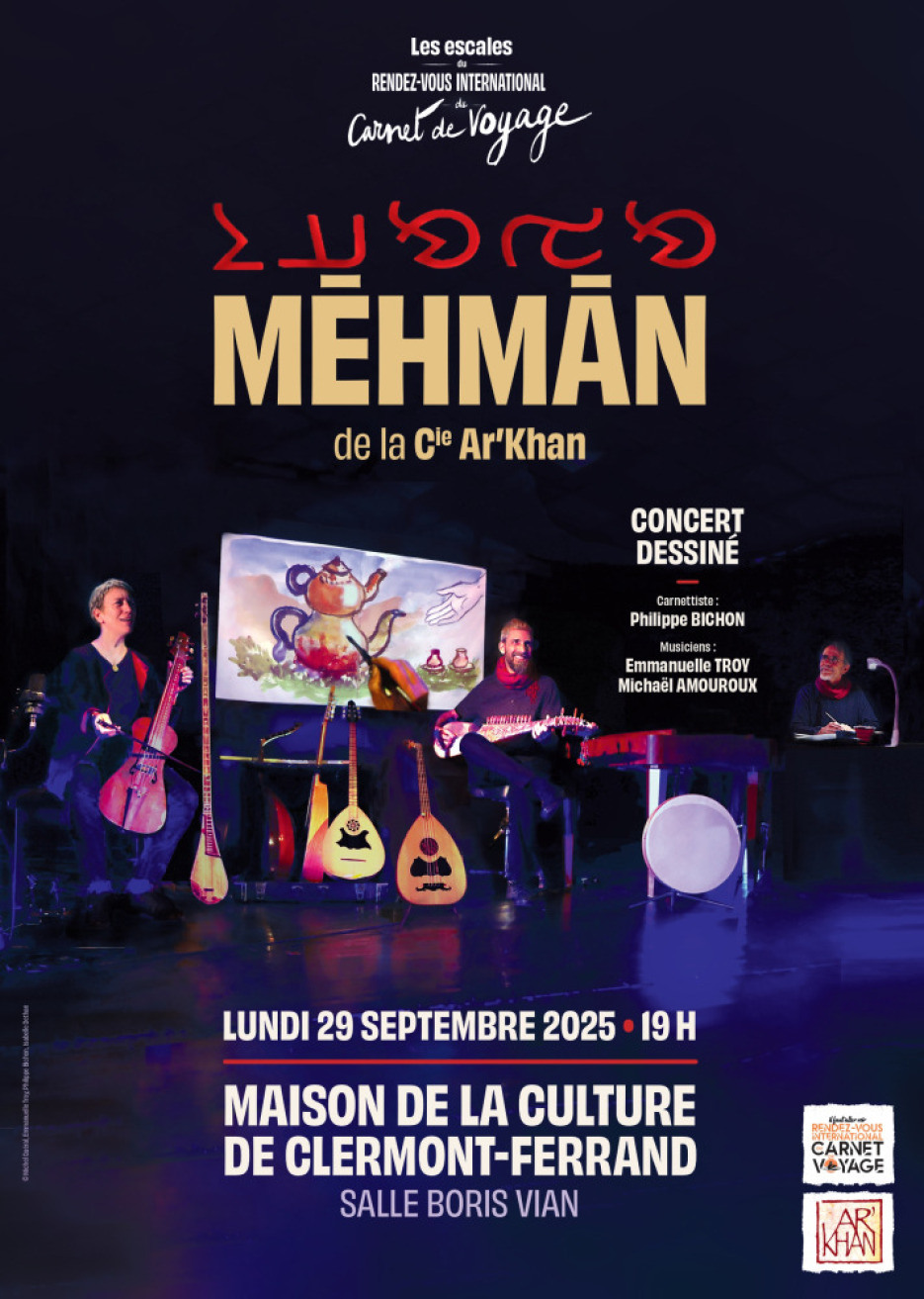 Affiche du Concert dessiné. Deux musiciens et un carnettiste.